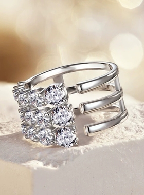 新款S925纯银活口锆石戒指女ins风高级感开口可调节戒指银饰