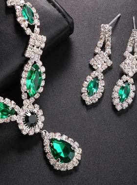 跨境时尚百搭轻奢水钻项链耳环套装欧美水钻项链套装Jewelry suit