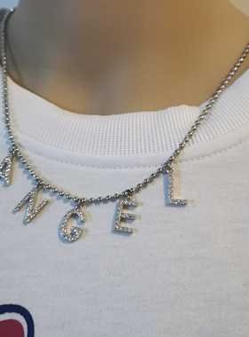 欧美不锈钢圆珠链锆石小鬼字母