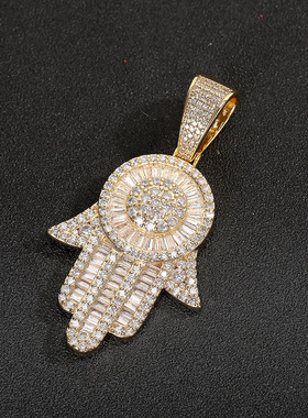 嘻哈欧美复古蒂玛之手吊坠锆石