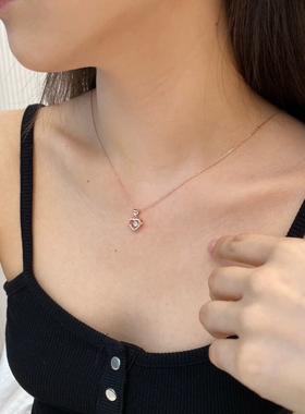 欧美s925纯银灵动项链女设计感小众天使之心心形吊坠轻奢锆石首饰