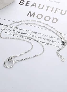 S925纯银欧美气质smile乌斯莫比环拼接满天星圆圈锁骨链