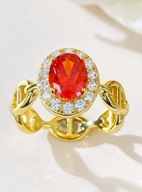 经典款2024新款芬达橙椭圆6*8戒指女925银女设计感欧美时尚气质