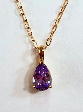 不锈钢！12月份礼物！欧美高保色水滴梨形彩色镶钻生辰石吊坠项链