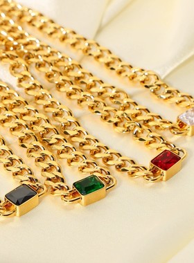 欧美INS风优雅吊饰项链首饰18K镀金不锈钢水滴锆石珍珠吊坠项链女