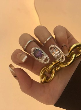 欧美跨境戒指镶钻指尖戒blackpink开口美甲指甲戒指尾戒女