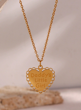 欧美ins摩登简约锁骨链饰品Daddy's Little Girl桃心文字吊坠项链