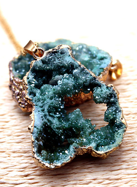 欧美天然原石切片电镀吊坠项链