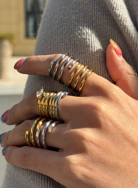 欧美跨境多层素圈戒指钛钢不掉色首饰弹簧螺旋轻奢高级不锈钢指环