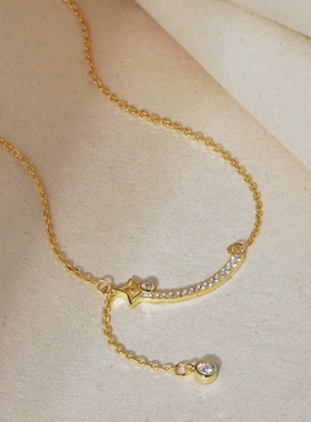 跨境爆款S925纯银白色圆锆微镶设计镂空星星微笑吊坠简约设计项链