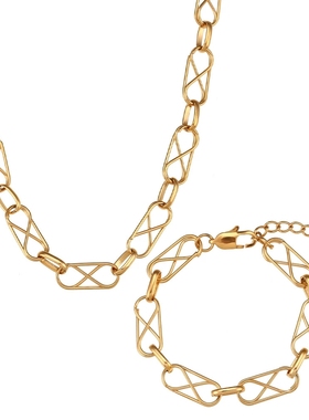 欧美ins摩登简约个性几何交错链条手链 不锈钢镀18K金色项链饰品