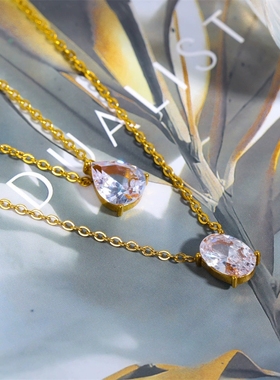 钛钢锆石椭圆圆形吊坠项链简约ins摩登炉内真空电镀