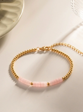 欧美ins风18K金粉晶巴洛克吊坠项链跨境女百搭钛钢不掉色手链饰品