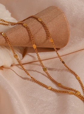 欧美ins摩登简约流行气质手饰饰品 不锈钢镀18K多层亮片流苏手链