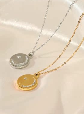 不锈钢！欧美精致时髦感星星月亮圆形笑脸镶钻钛钢项链纤细锁骨链