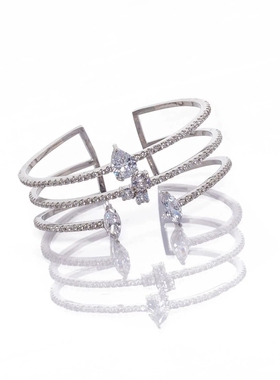 欧美新款开口水钻手镯跨境饰品复古婚礼水滴锆石多层手链Bracelet