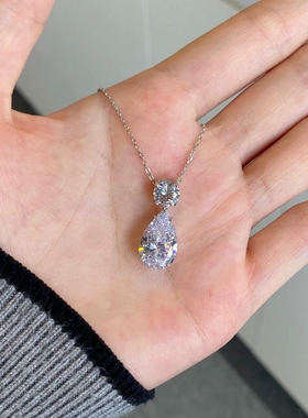 欧美跨境s925纯银项链女超大水滴锆石吊坠气质感优雅颈饰项链