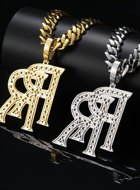 欧美项链男士嘻哈项链 RoddyRicch同款双R劳斯莱斯标志字母吊坠