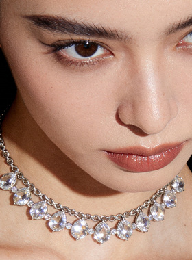 欧美设计水滴吊坠锁骨链小众高级感异域风满钻项饰奢百搭necklace