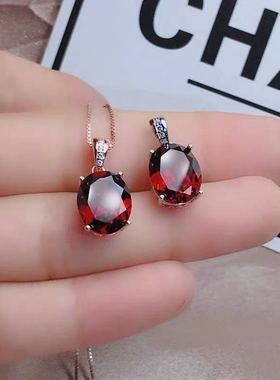 天然石榴石纯银项链大气高档吊坠