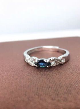 天然镶嵌女士马眼活口蓝宝石戒指