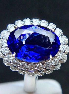 高档奢华纯银戴妃款蓝宝石戒指