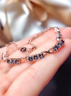 天然伦敦蓝925银宝石手链送女友