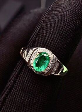 轻奢纯银祖母绿戒指男女情侣同款