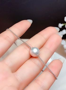 天然简单大方纯银可调节珍珠手链