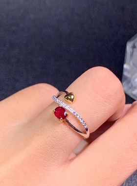 天然无烧鸽血红红宝石戒指925