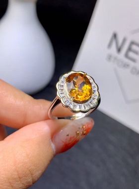 纯银天然招财日韩风黄水晶戒指