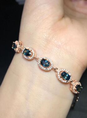 18k天然山东纯银白金蓝宝石手链