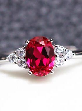 克拉纯银镶嵌礼物红宝石戒指特惠