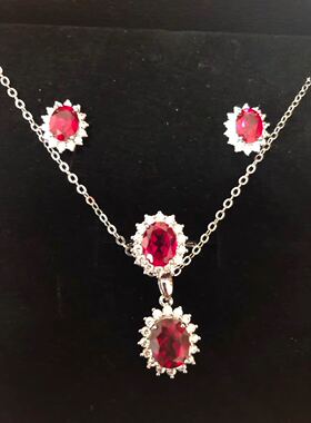 戴妃款纯银克拉鸽血红指环项链