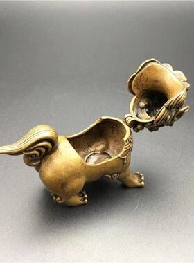 黄铜做旧防古玩瑞兽麒麟朝天吼檀香熏香炉居家书房摆件老铜器