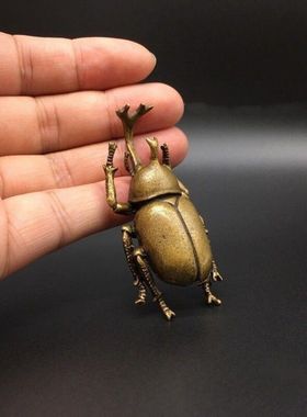 古玩杂项仿古包浆纯铜小甲虫老铜甲壳虫富甲一方铜雕茶宠铜器摆件