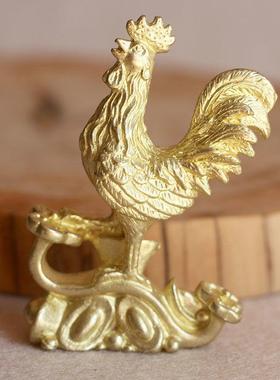 黄铜元宝鸡工艺品摆件中式个性黄铜金色麋鹿大公鸡茶宠居家摆件