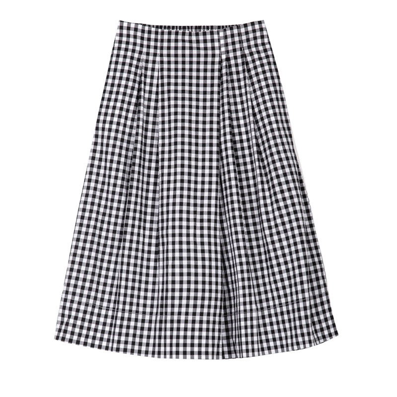 初棉纯棉洋气松紧腰黑白女格子裙裤 初棉半身裙