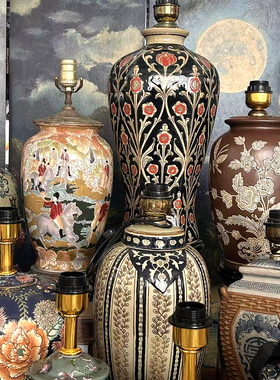 孤品老陶瓷手绘台灯中世纪复古风