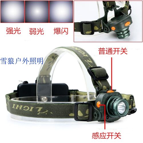 户外LED红外感应头灯强光充电头戴手电筒超亮夜钓锂电矿灯钓鱼灯 - 图0
