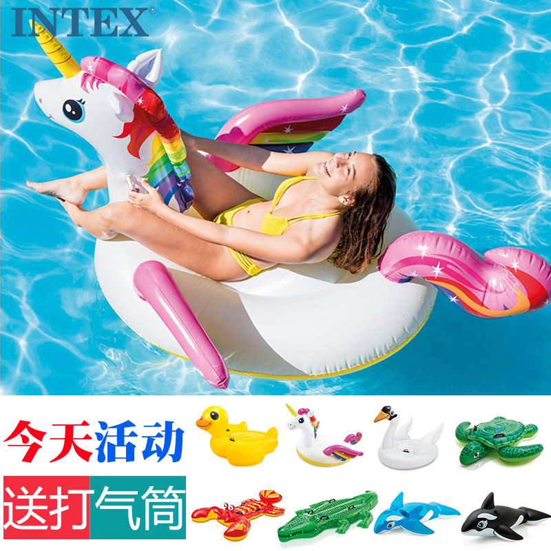 INTEX兒童成人水上動物坐騎充氣玩具鯨魚烏龜浮排浮床游泳圈