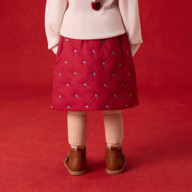 【新品】papa爬爬冬季儿童裙子半身裙松紧腰绣花毛绒口袋可爱新年,淘宝优惠券,粉丝福利购,淘宝优惠卷