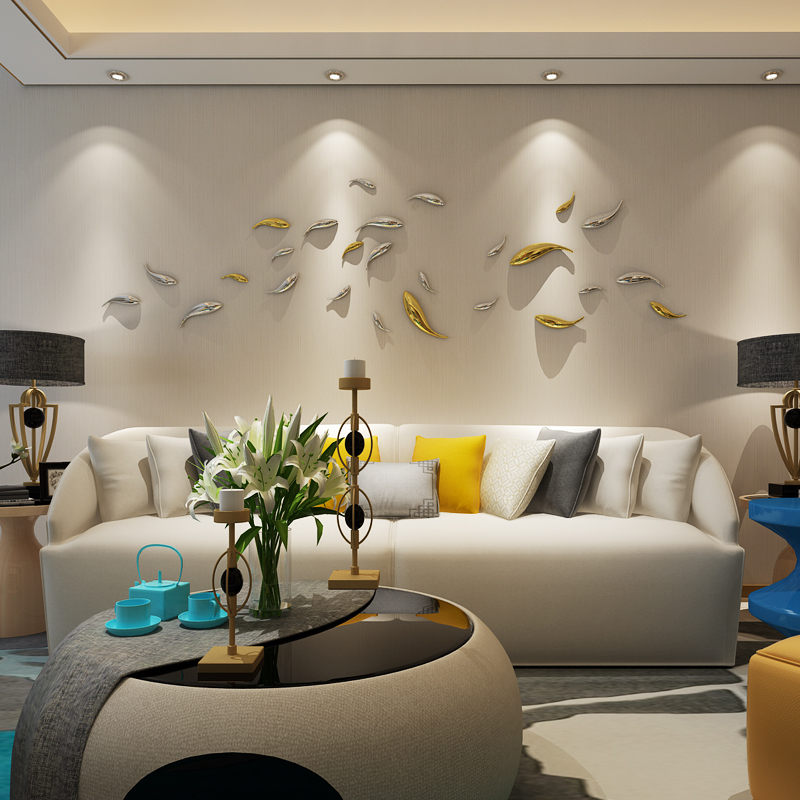 酒店墙面装饰餐厅家居客厅电视背景墙创意卧室床头壁饰电镀抽象鱼,淘宝优惠券,粉丝福利购,淘宝优惠卷