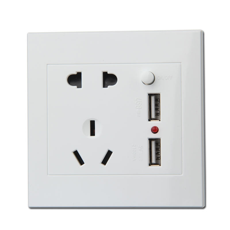 暗装USB插座面板墙壁五孔双USB插座手机充电2.1A转5V五孔USB插座,淘宝优惠券,粉丝福利购,淘宝优惠卷