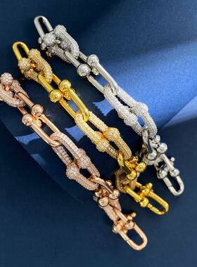 6环钻手链轻奢小众网红爆款竹节轻奢精致马蹄扣2026新款金色复古