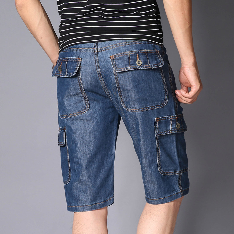 牛仔短裤男夏季薄款多口袋宽松直筒弹力工装高腰斜插袋五分七分裤,淘宝优惠券,粉丝福利购,淘宝优惠卷