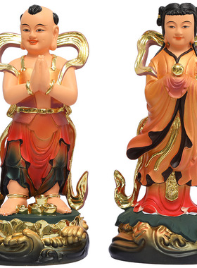 家用金童玉女摆件供奉招财善财童子龙女树脂佛像童男童女神像