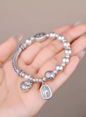 复古招财猫吊坠招财纳福福禄平安手链女小众轻奢百搭半镯半链手饰