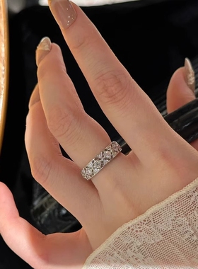 蕾丝菱格轻奢闪钻锆石戒指女开口调节小众高级感2026新款新品手饰