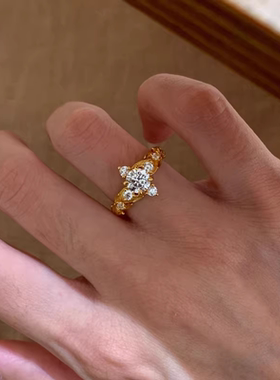 新款小红书爆款中古月桂叶戒指轻奢小众高级感高颜值开口戒指配饰